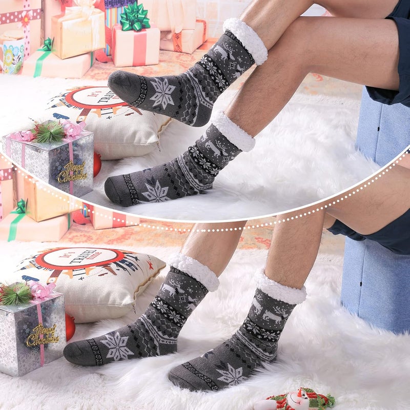 LINEMIN Mens Warm Slipper Socks Soft Cozy Fuzzy Fleece-Lined Winter Non Slip Indoor Christmas Socks - Image 2